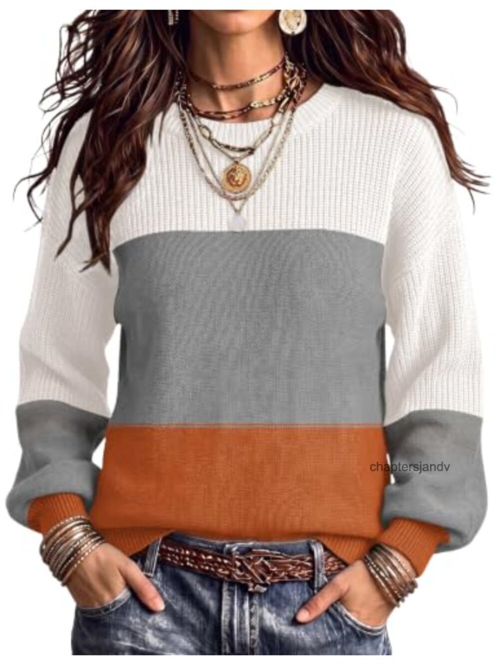 Cotton Acrylic Chunky Knit Pullover Sweater Loose Fit Fall Winter